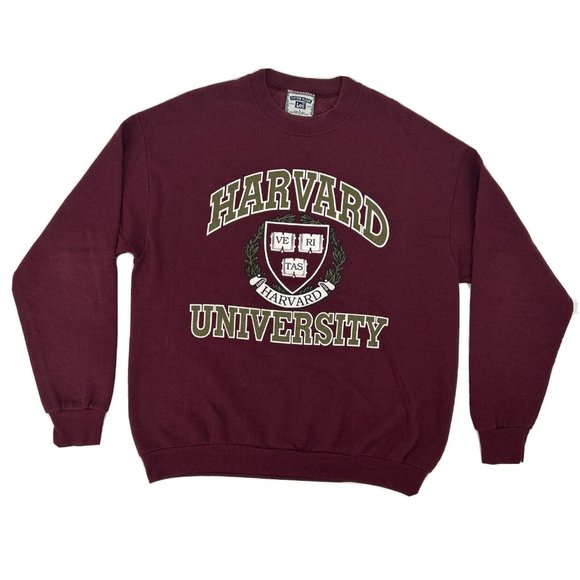 Harvard Crimson Sweatshirt‎ Adult L Maroon Crest Logo Vintage Made In USA